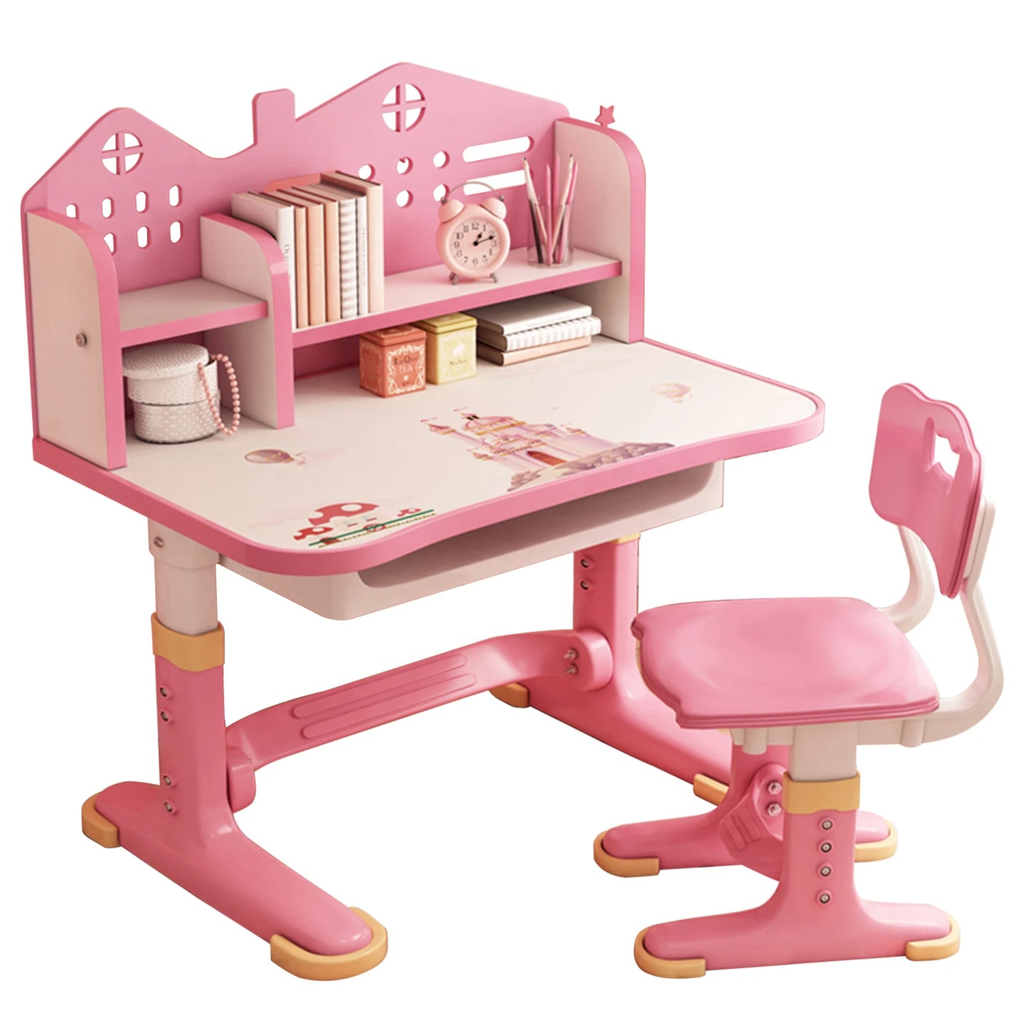 Office Desk And Chair Set Height-Adjustable For Home Use