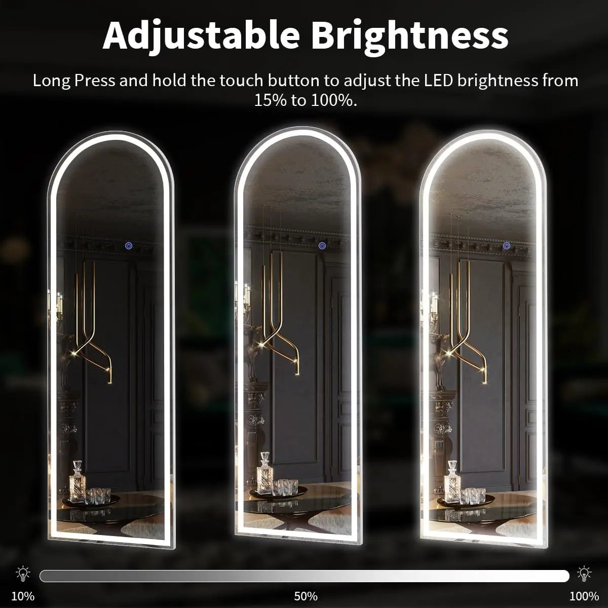 Koonmi Arched Full Length Mirror With LED Lights And Stand