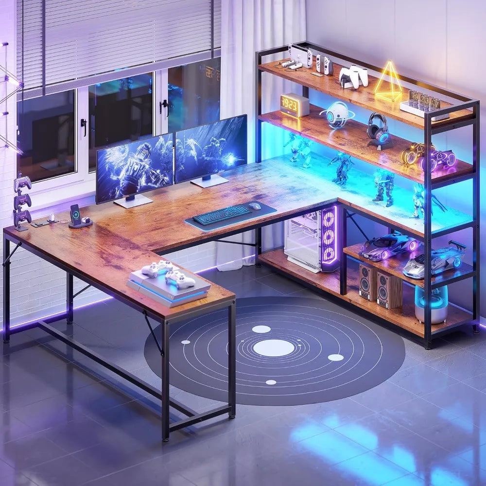 L Shaped Desk With Power Outlet For Home Office Setup