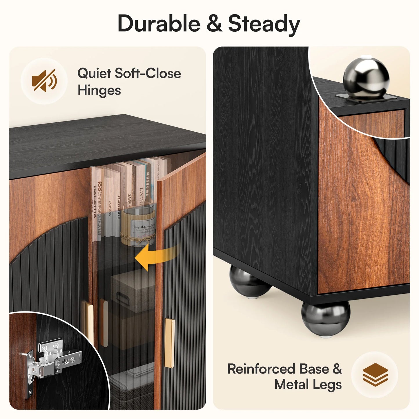 Modular Credenza Fluted Wood Storage Cabinet