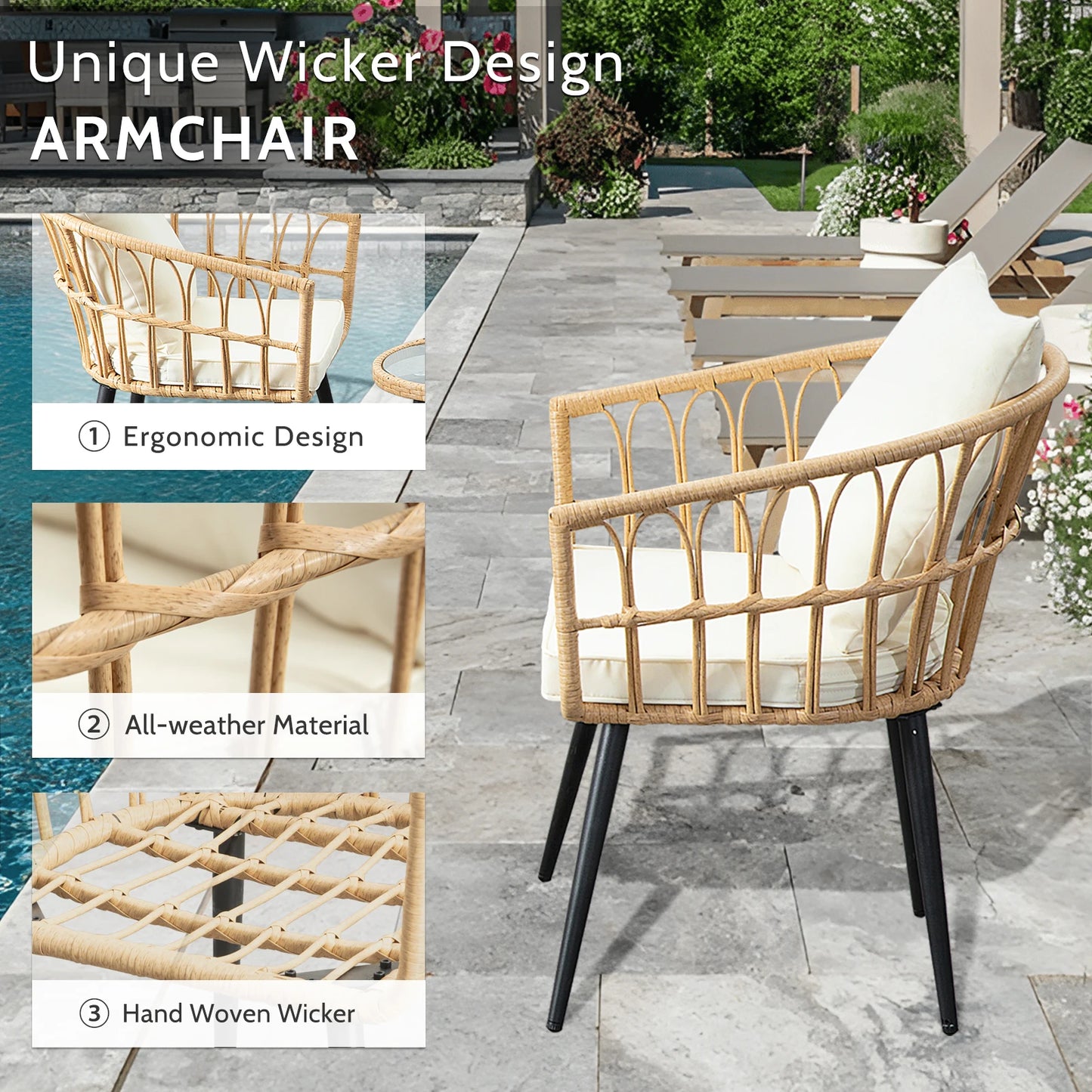 Patio Furniture Set Outdoor Wicker Chairs With Cushions And Table