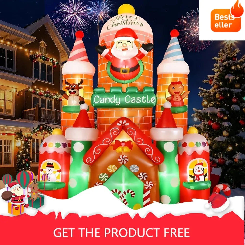 XMSJ Inflatable Candy Castle With LED Lights Outdoor Display