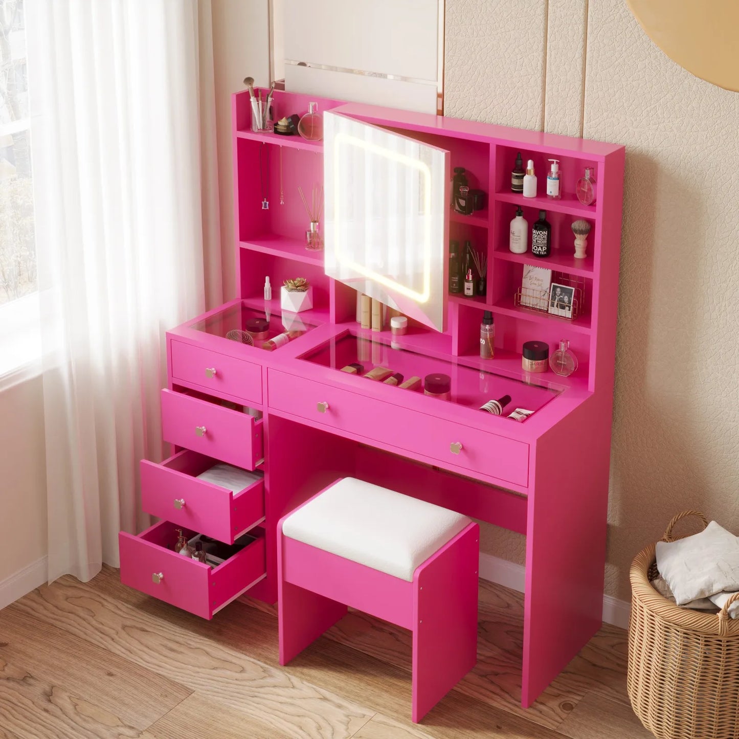 Makeup Vanity With Charging Station And Mirror Lights