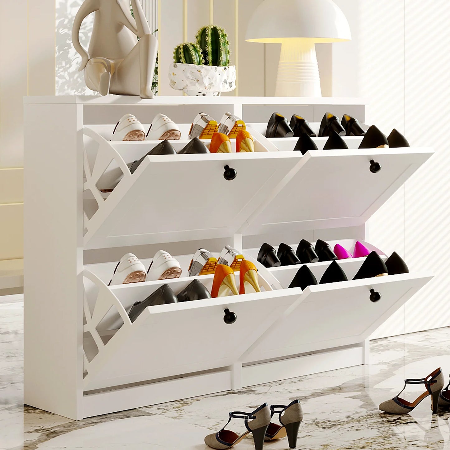 VOWNER Shoe Cabinet With Flip Drawers And Adjustable Shelf