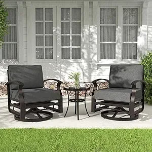 Patio Set Aluminum Swivel Rockers with Glass Table