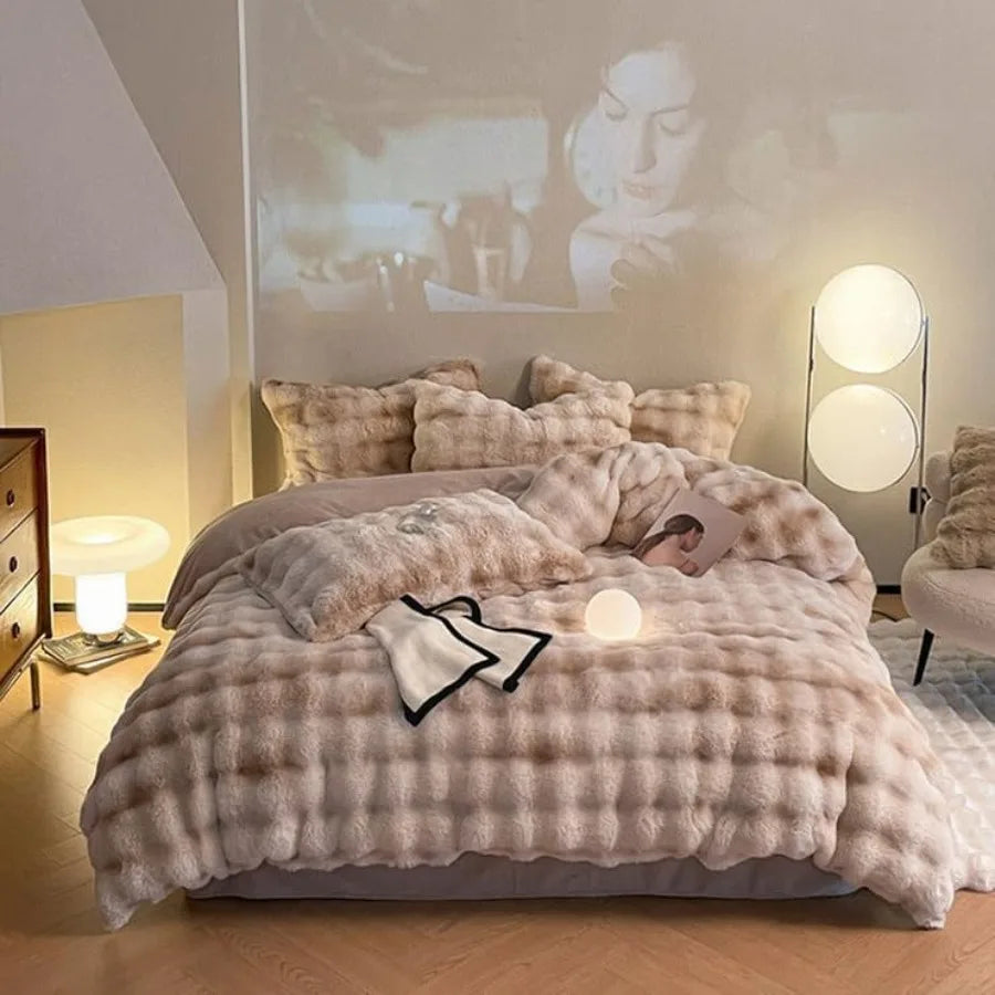 Duvet Cover Set Plush Shaggy Reversible Winter Bedding