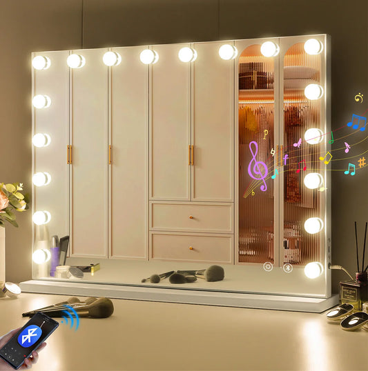 Vanity Mirror With Lights And Bluetooth Speakers, 10x Magnification