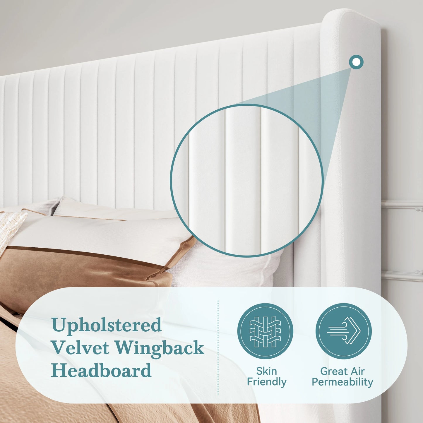 HOOMIC Velvet Bed Frame With Wingback Headboard Channel Tufted