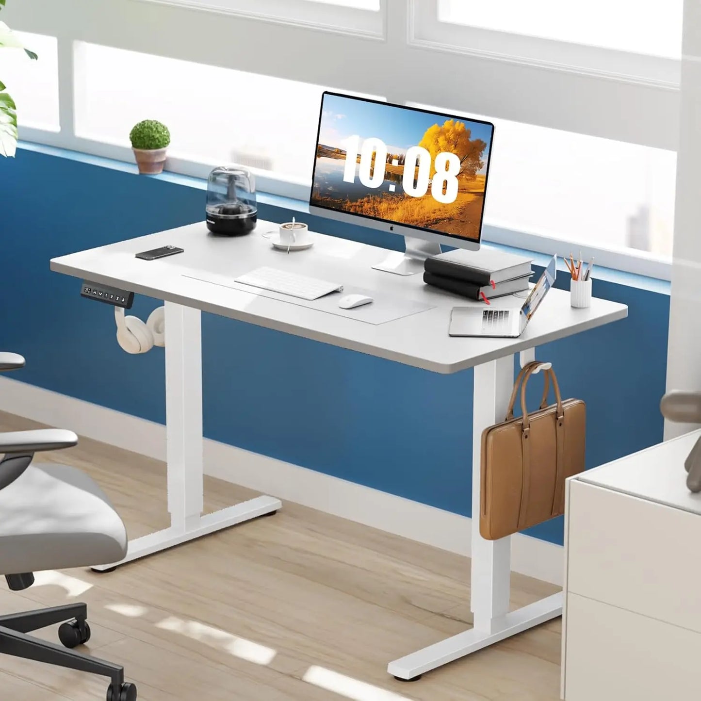Electric Standing Desk 3 Memory Presets Wood Top Metal Frame