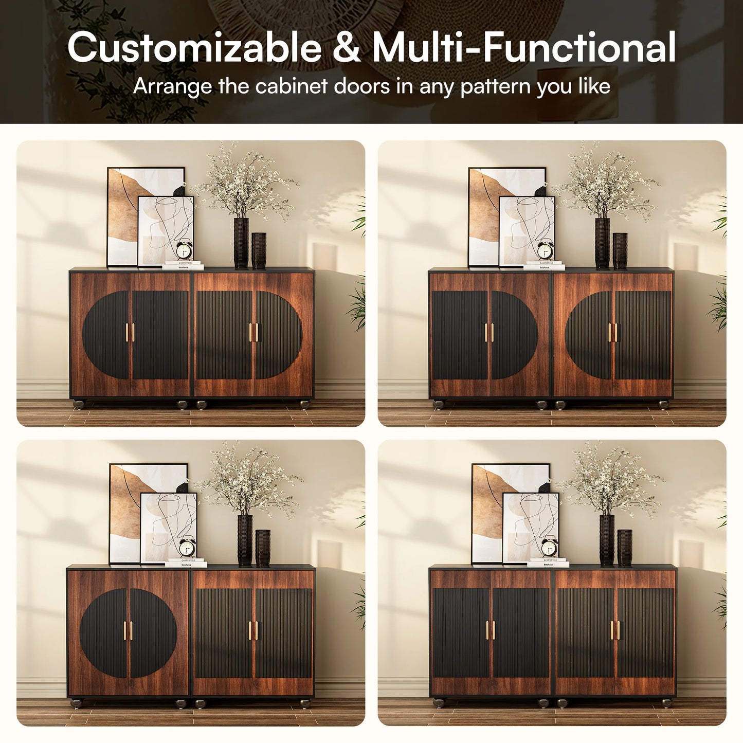 Modular Credenza Fluted Wood Storage Cabinet