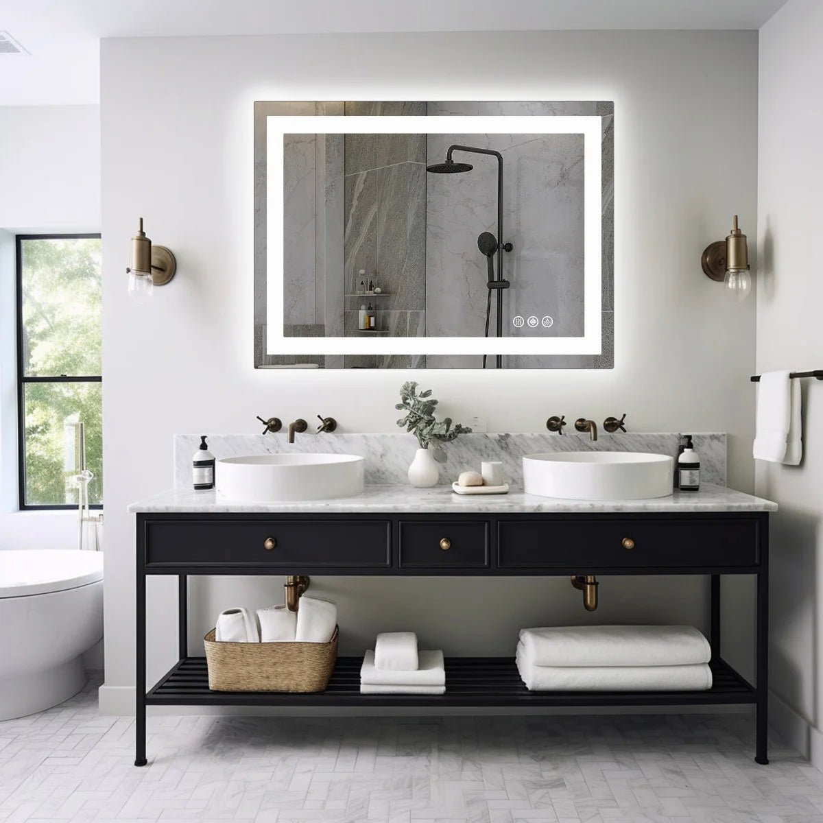 JHK LED Backlit Vanity Mirror With Memory Function And Tempered Glass