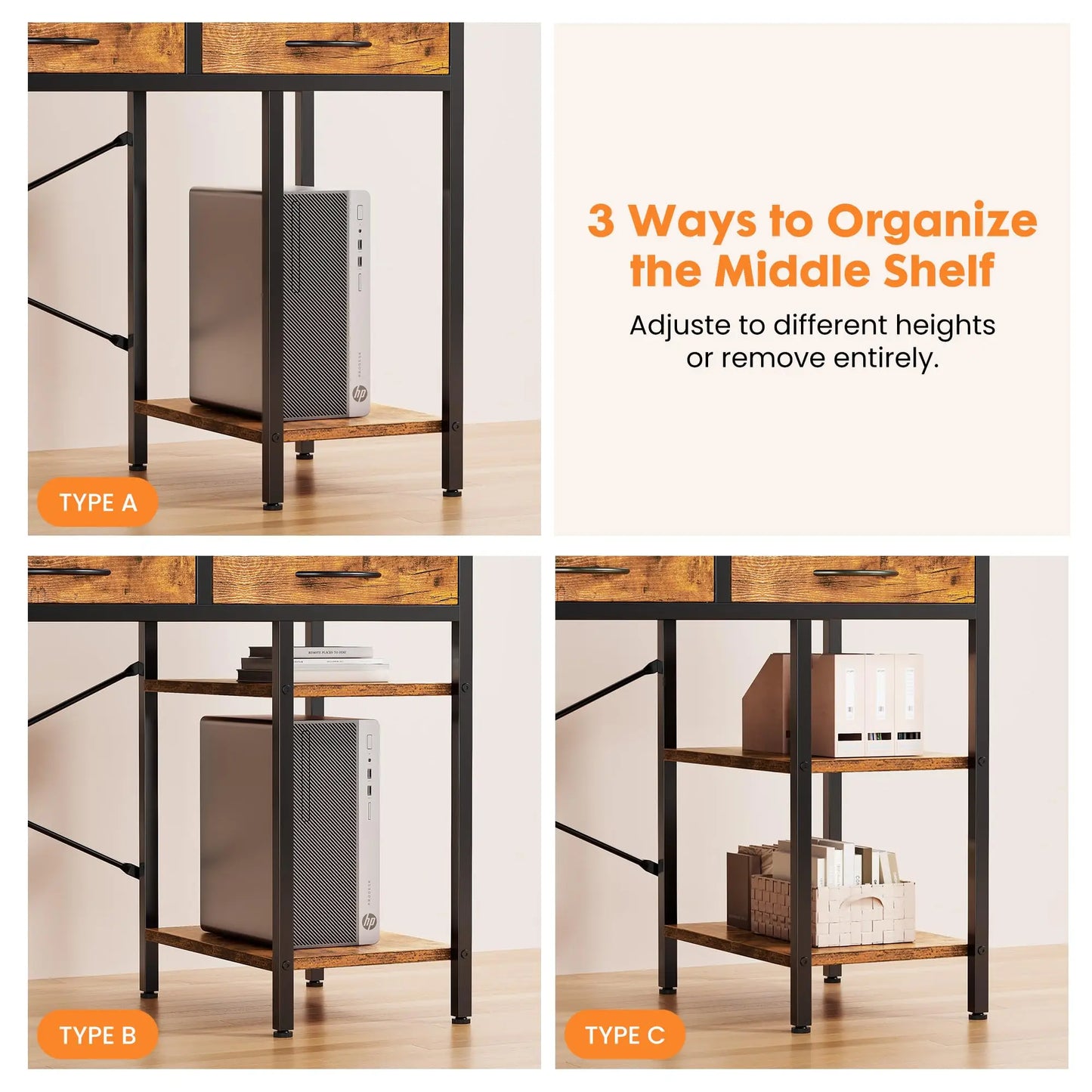 JHK Computer Desk With 6 Drawers And Storage Shelves