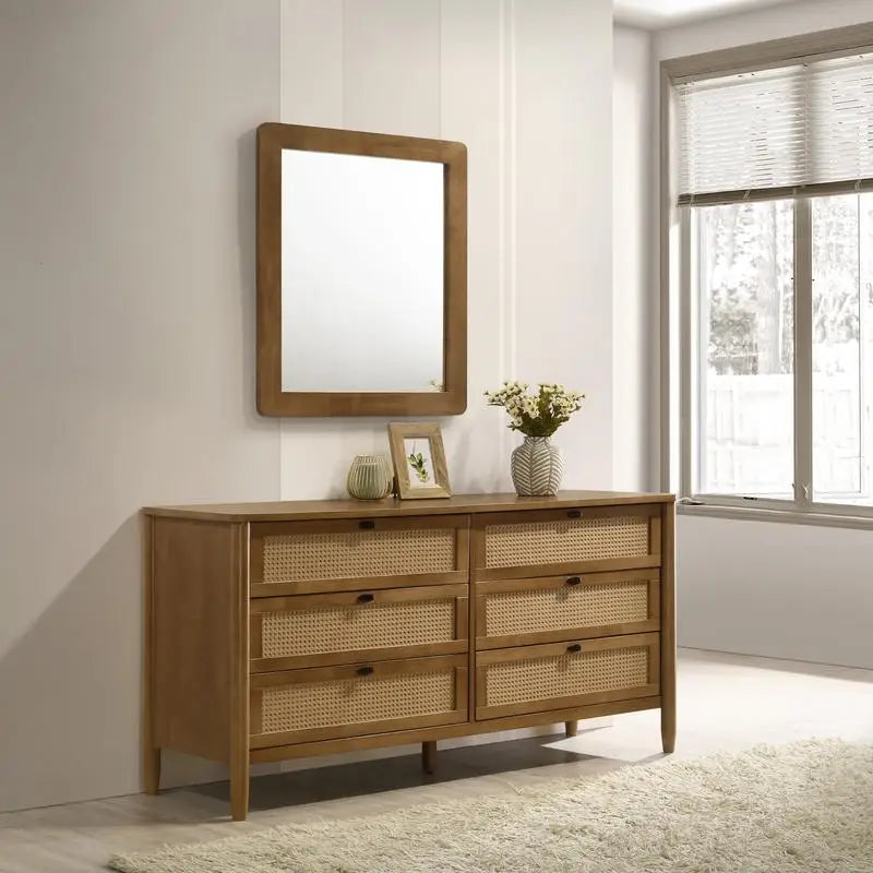 Bedroom Set Rubberwood Upholstered Queen Bed Dresser Mirror