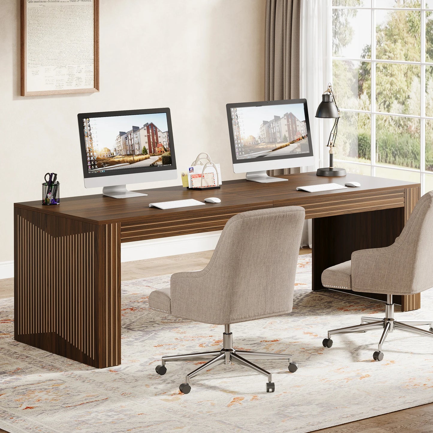 Tribesigns Desk Extra Long Two Person Wooden Home Office