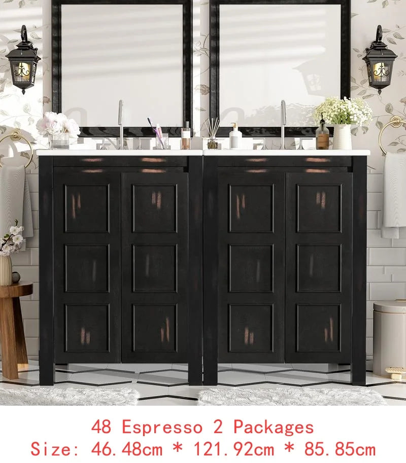 Bathroom Vanity Set With Double Ceramic Sinks And Soft-Close Doors