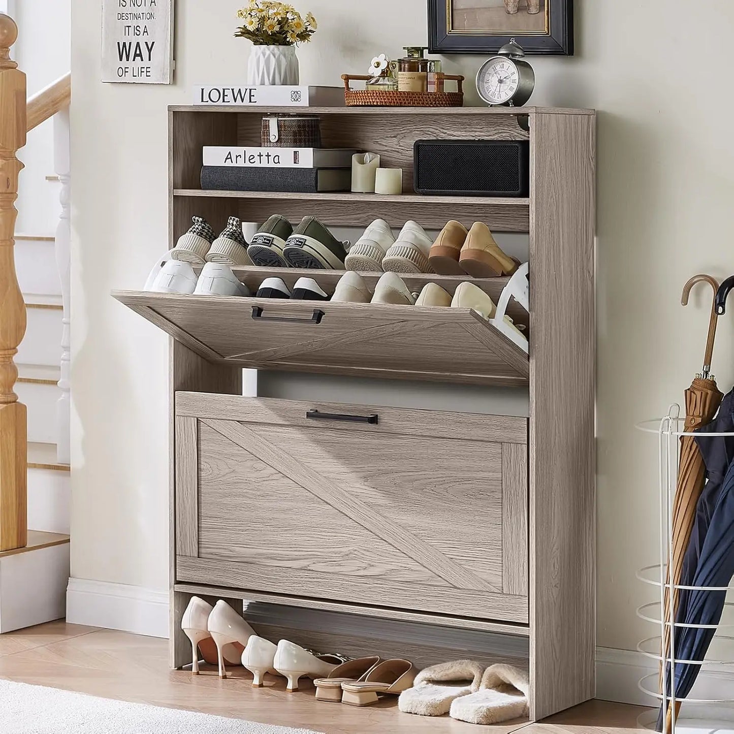 ZHUXIANG Narrow Shoe Storage Cabinet With Drawers Space-Saving