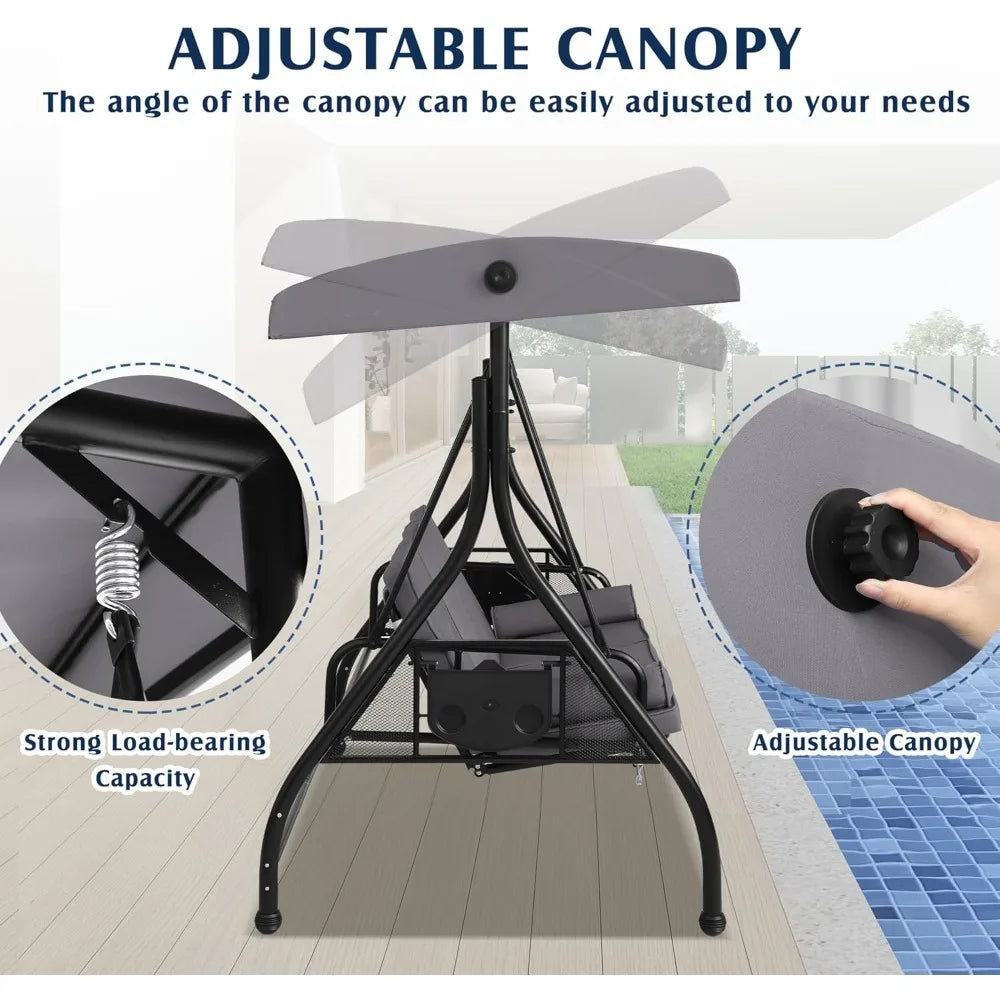 Porch Swing With Canopy And Stand In Powder Coated Metal