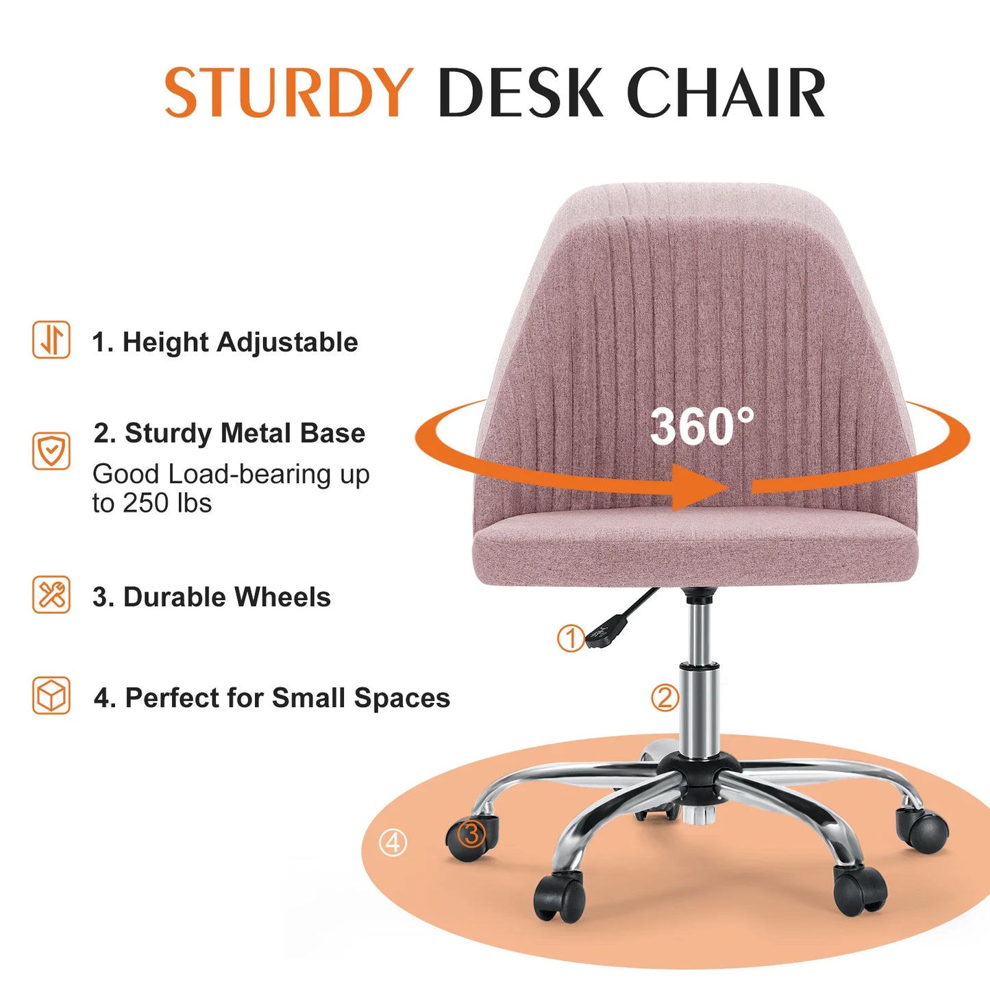 JHK Armless Desk Office Chair With Fabric Back Swivel
