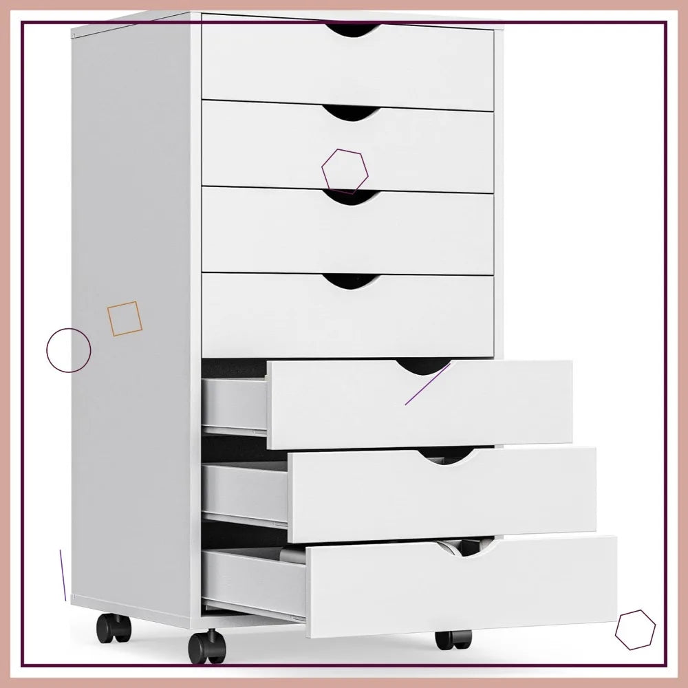 Mobile 7-Drawer File Cabinet With Wheels For Home Office Organizer