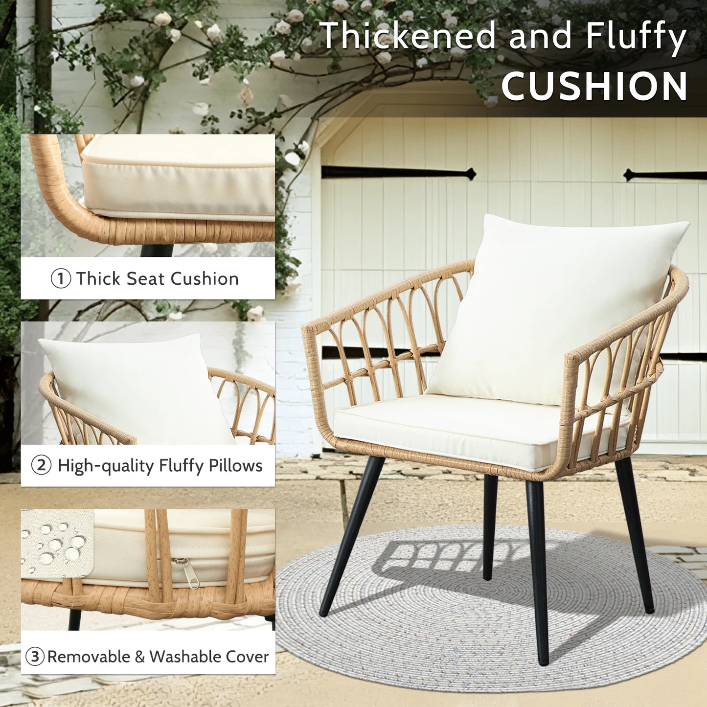 Patio Furniture Set Outdoor Wicker Chairs With Cushions And Table