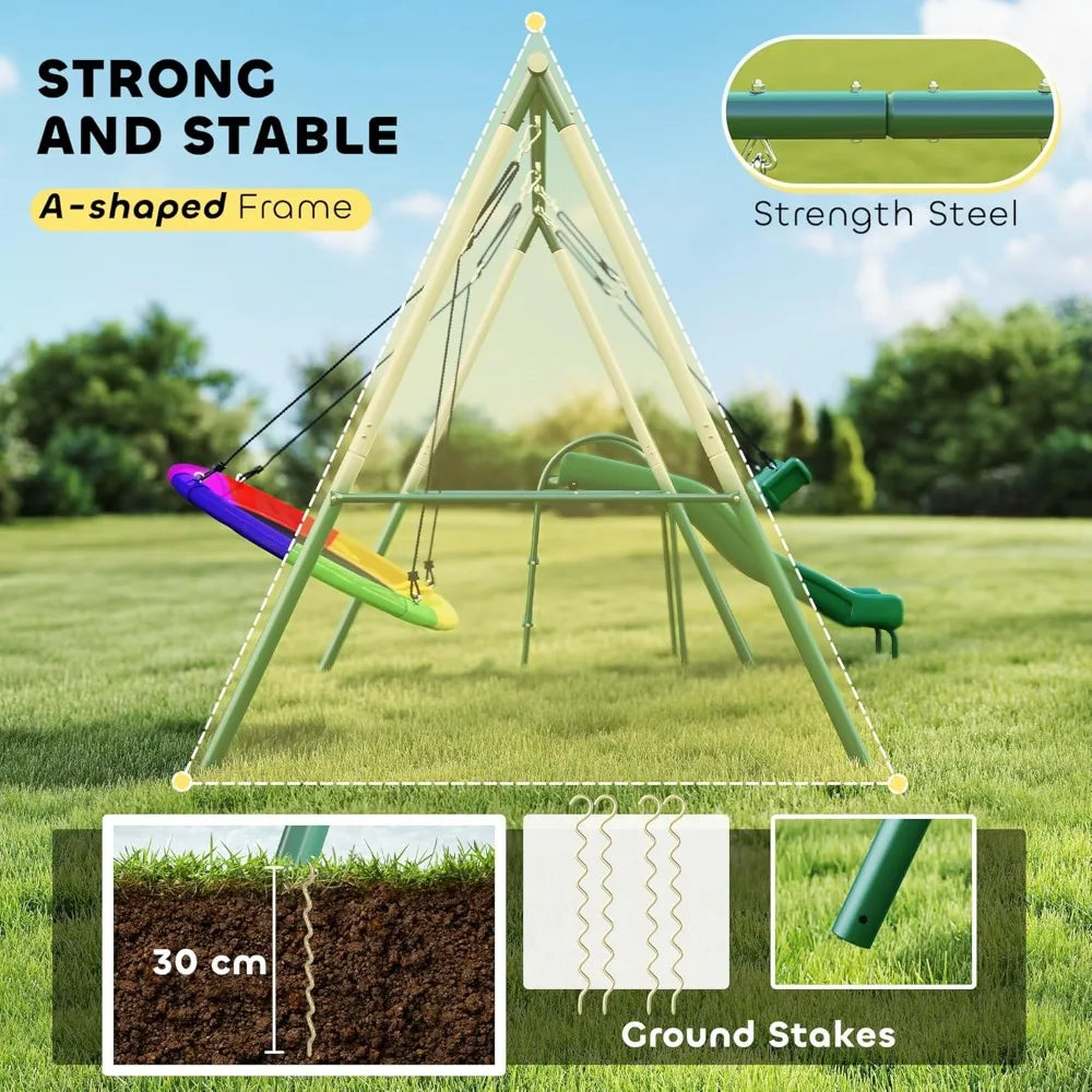 Swing Set With Adjustable Seat Saucer Swing Alloy Steel A-Frame
