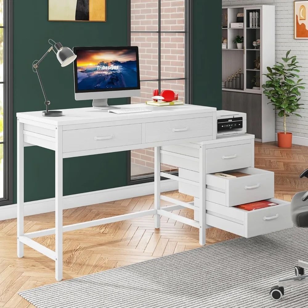 Computer Desk With 5 Drawers And Reversible Cabinet