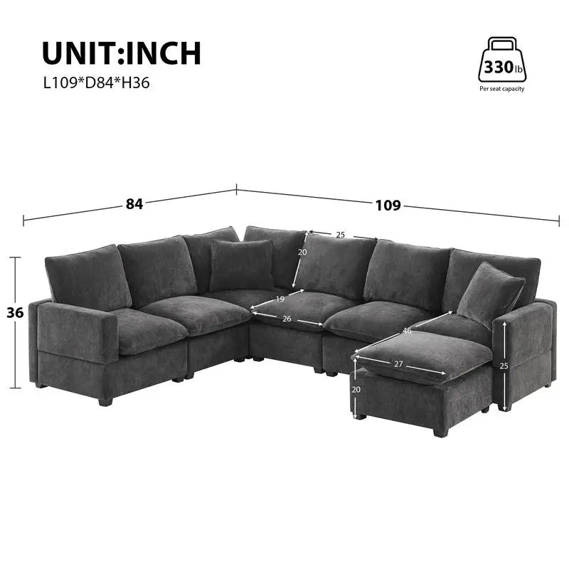 CN Sichuan Sofa UShape 7Seat Chenille Modular Sectional