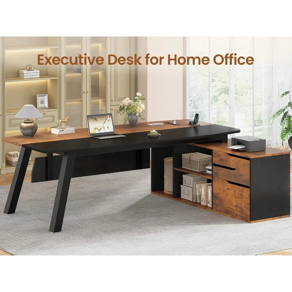 NONEDesk L-Shaped Executive Desk With Built-In USB Outlet