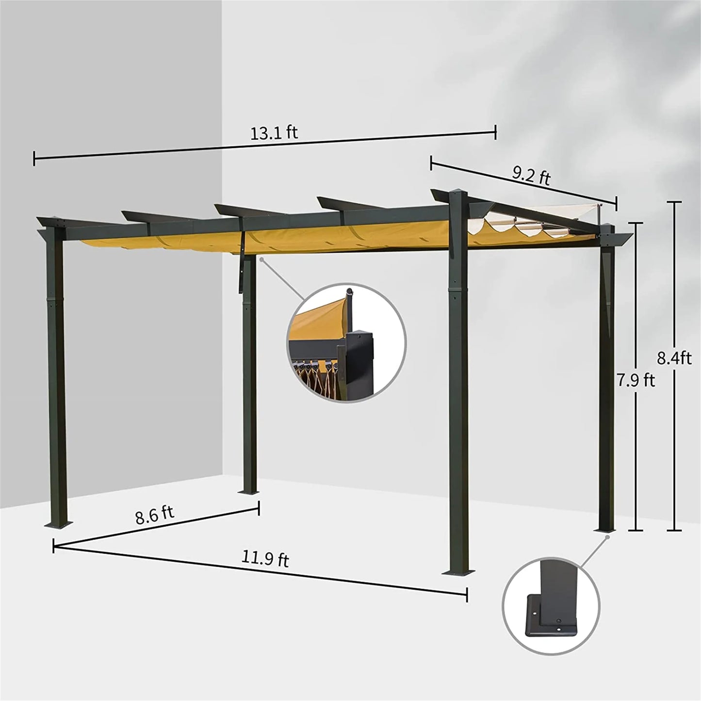 TWISTER.CK Pergola Aluminum Retractable Sunshade Canopy For Outdoor Garden