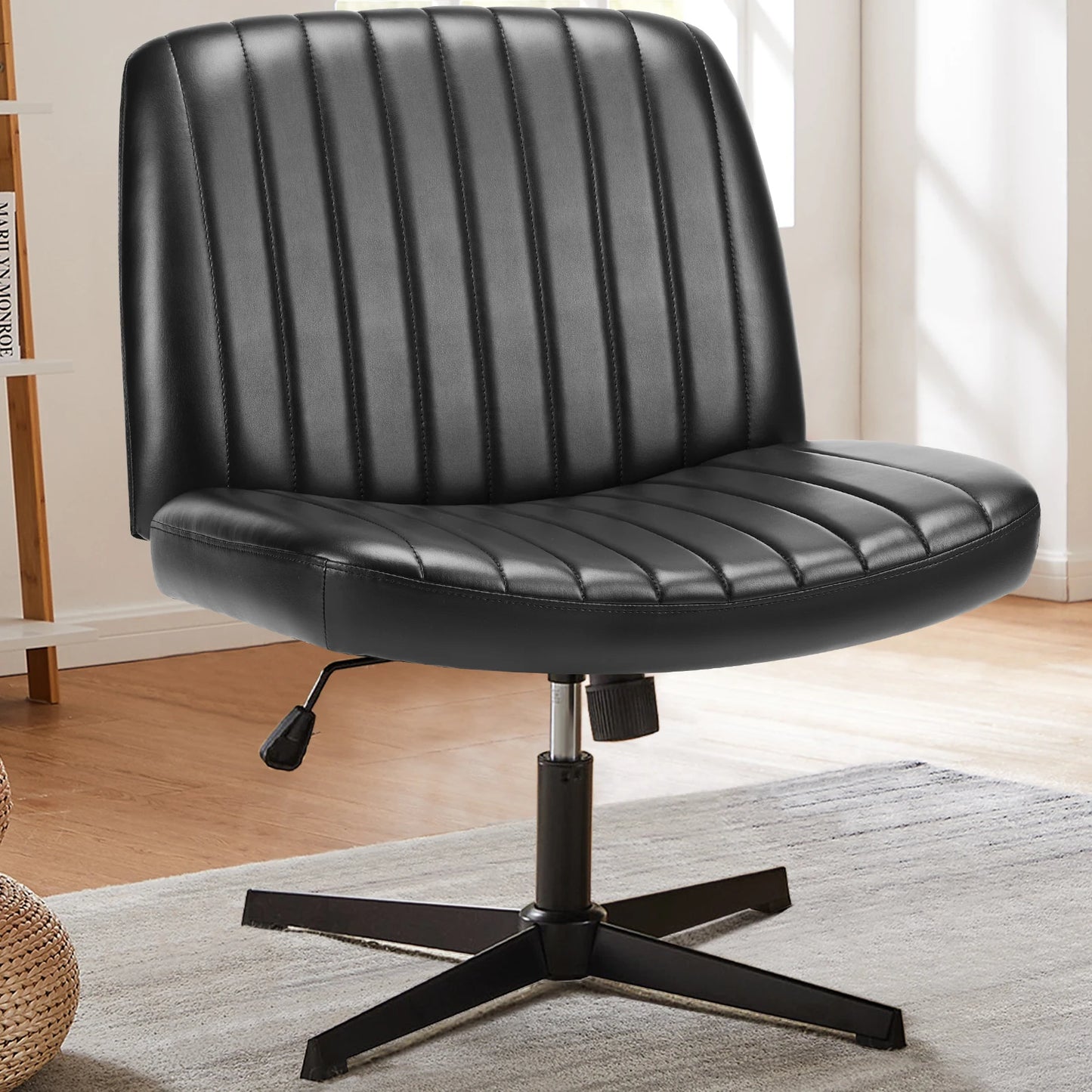 JHK Armless Rocking Office Chair With Fabric Upholstery