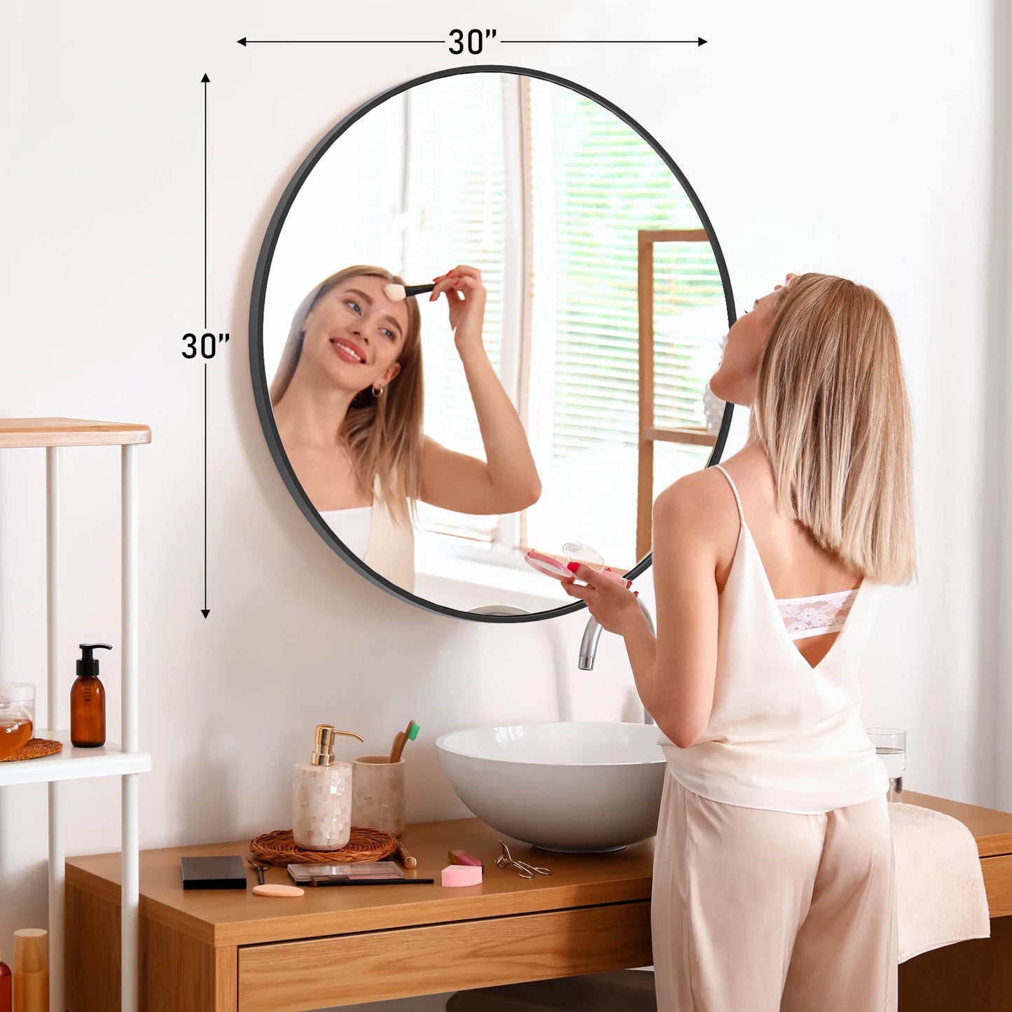 JHK Mirror Round Vanity Matte Metal Framed Wall Mirror