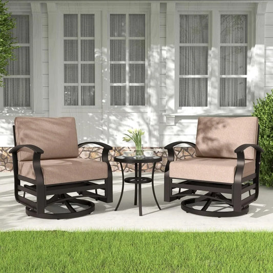 Patio Set Aluminum Swivel Rockers with Glass Table