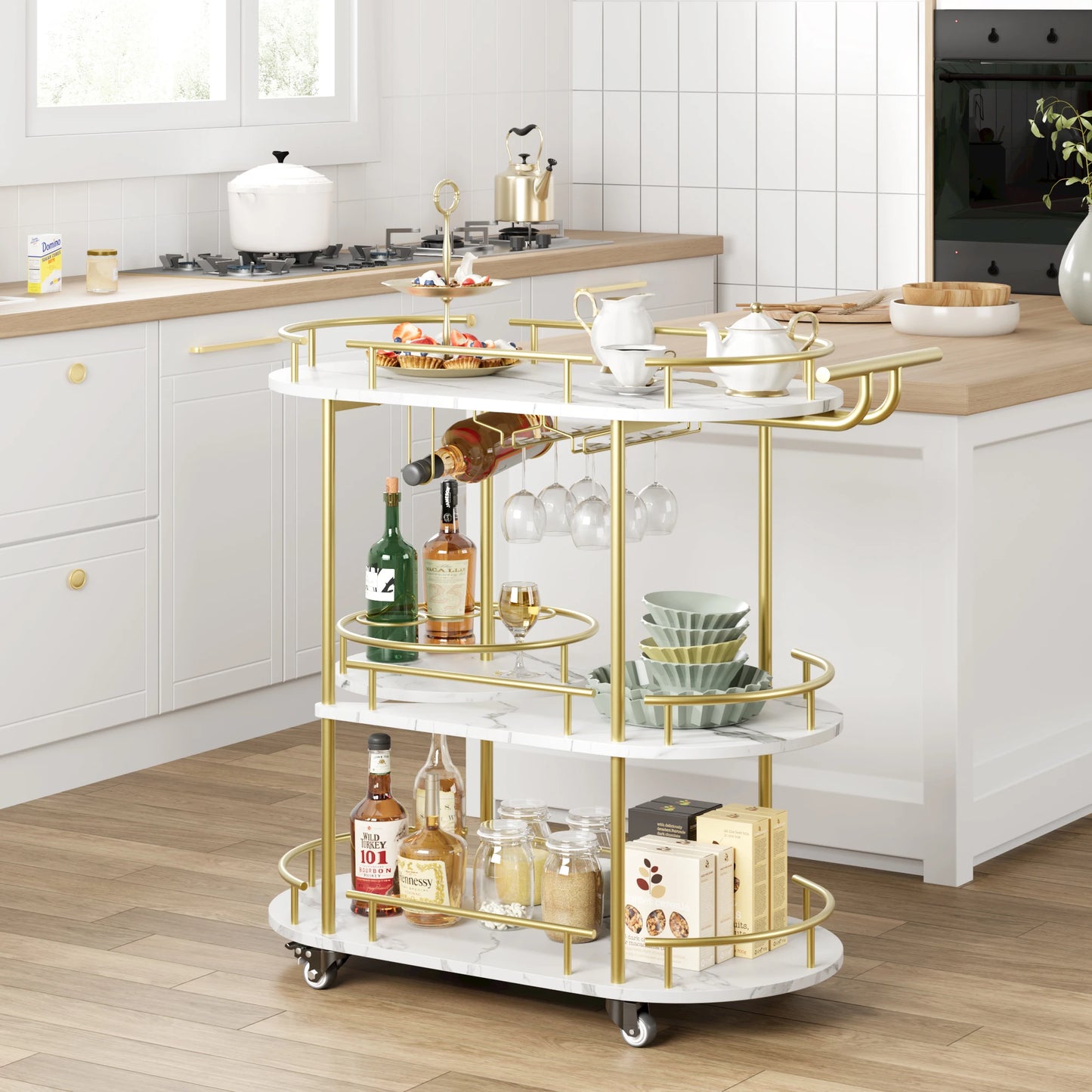 TWISTER.CK Bar Cart With Wine Rack For Kitchen And Bar