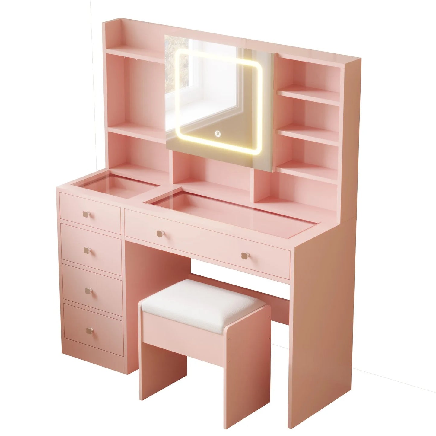 Makeup Vanity With Charging Station And Mirror Lights