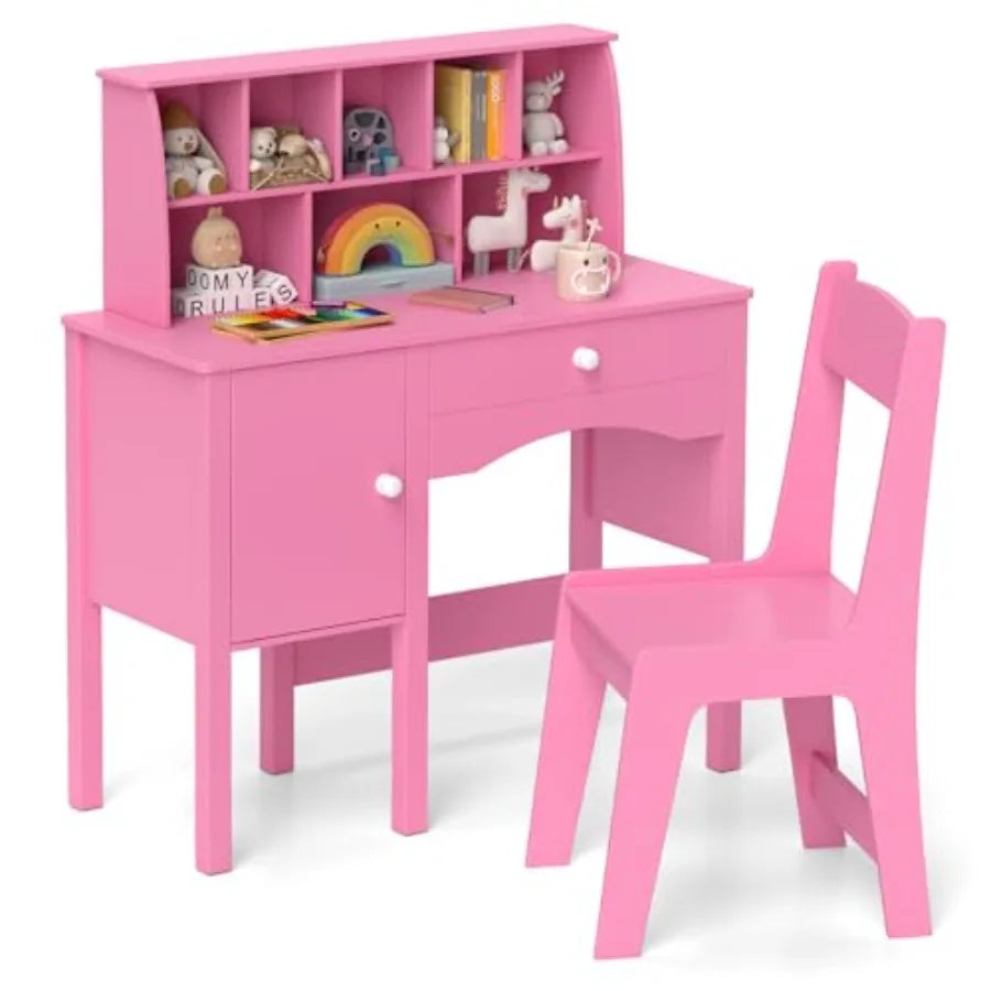 Desk and Chair Set With Drawer Hutch and Storage Shelves