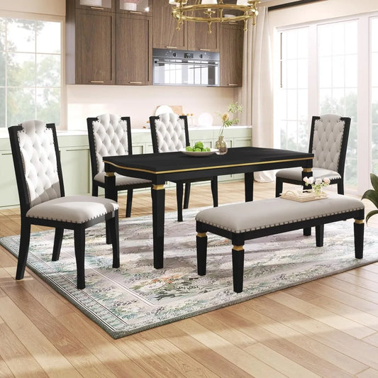 MKDK Dining Table Set Tufted Chairs Premium Comfort