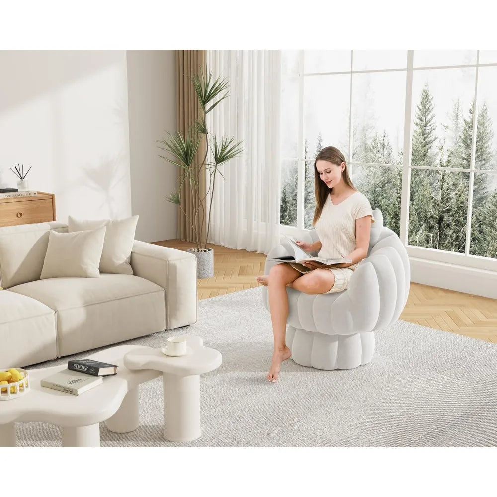 Accent Chair With Velvet Upholstery And 360-Degree Barrel Swivel