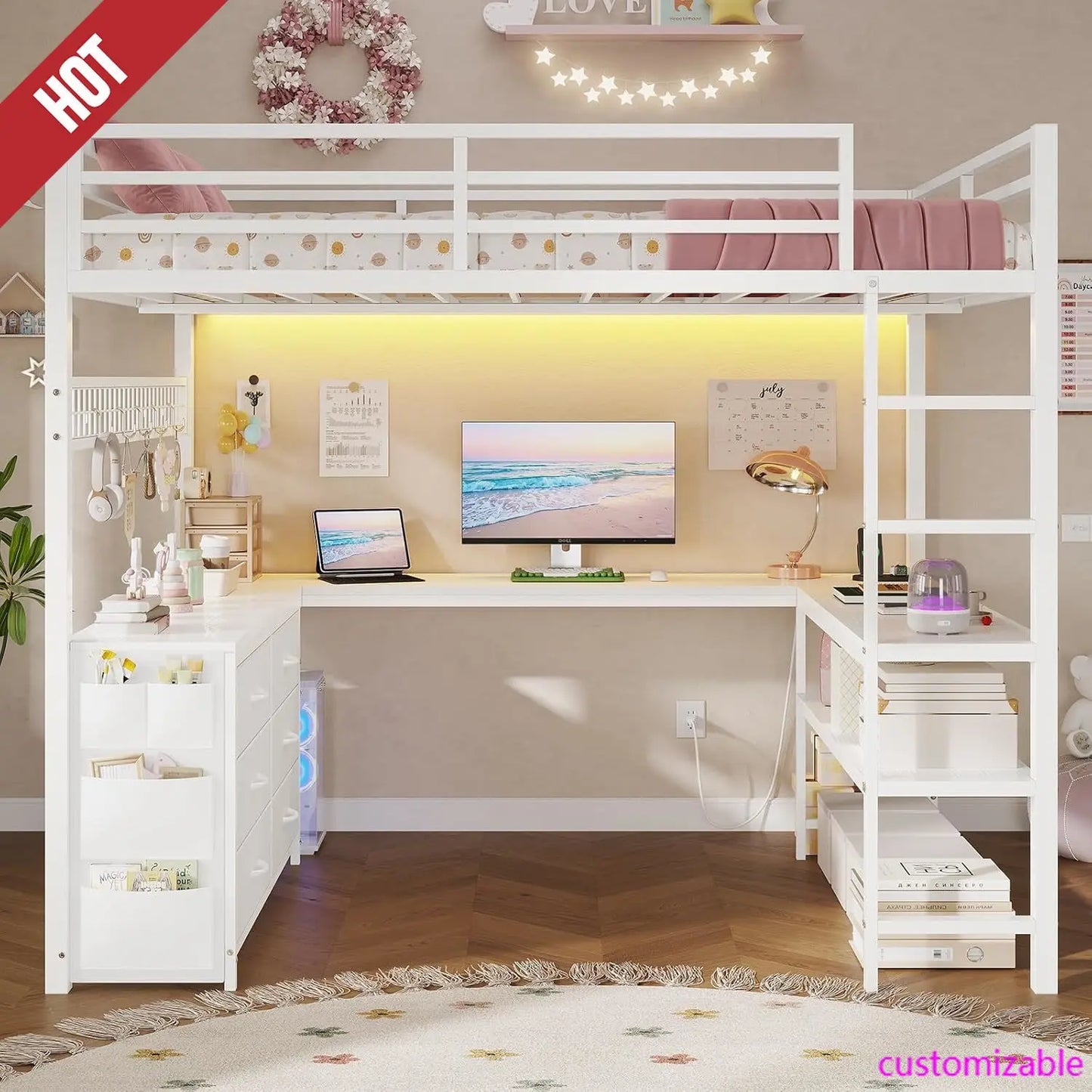 XMSJ Loft Bed With U-Shaped Desk for Small Spaces Premium
