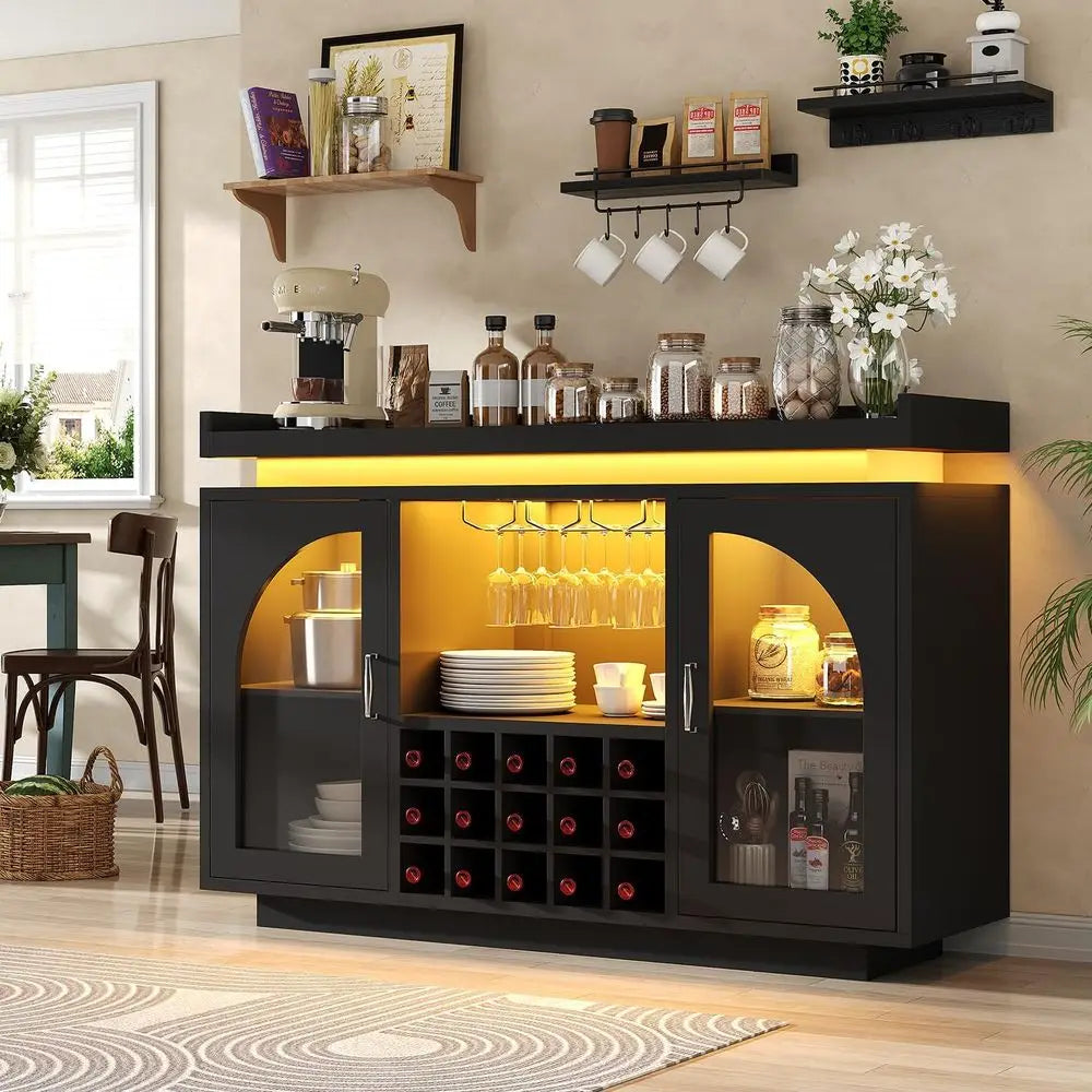 Wine Bar Cabinet Engineered Wood With Power Outlet