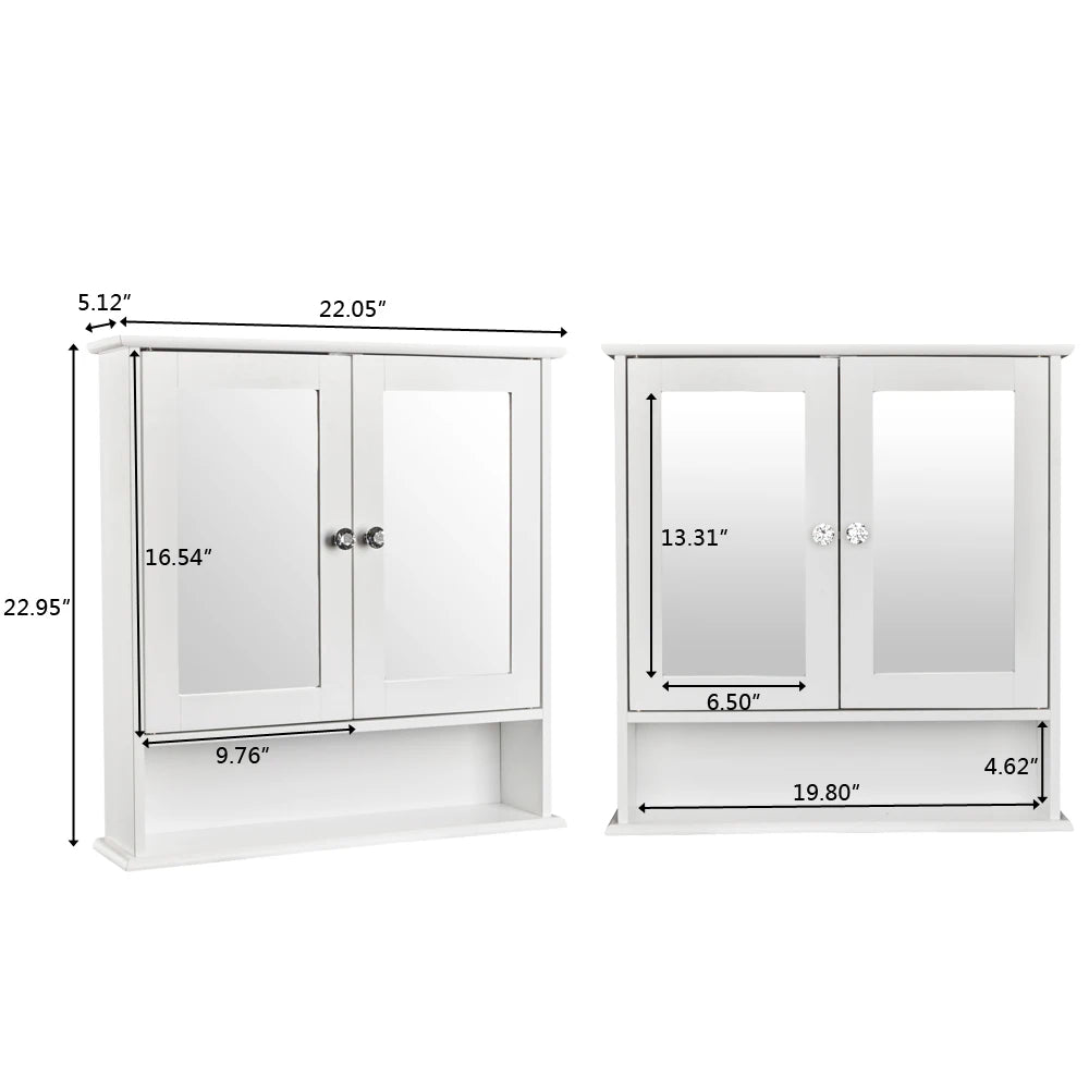 Mirror Cabinet Dual Door Wall Mounted Bathroom Shelf