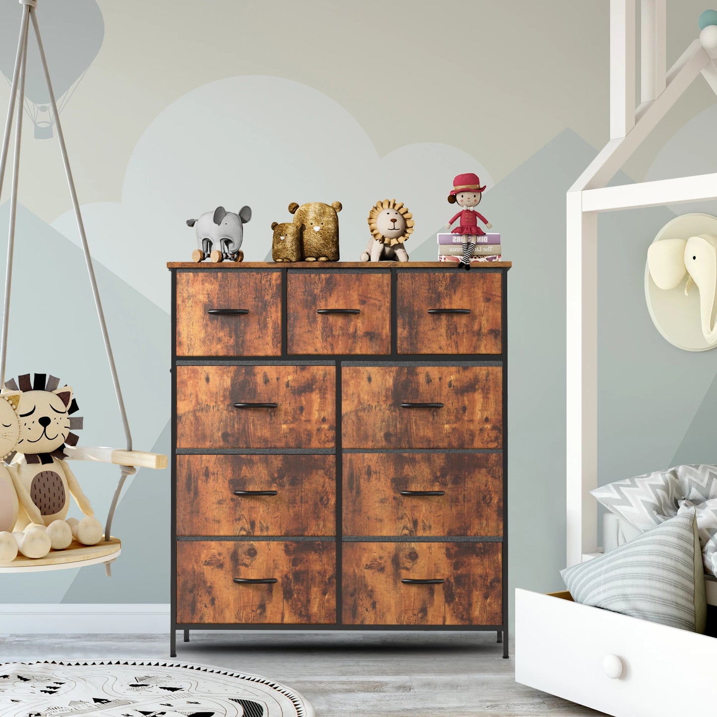 JHK Dresser With 9 Fabric Storage Drawers For Bedroom