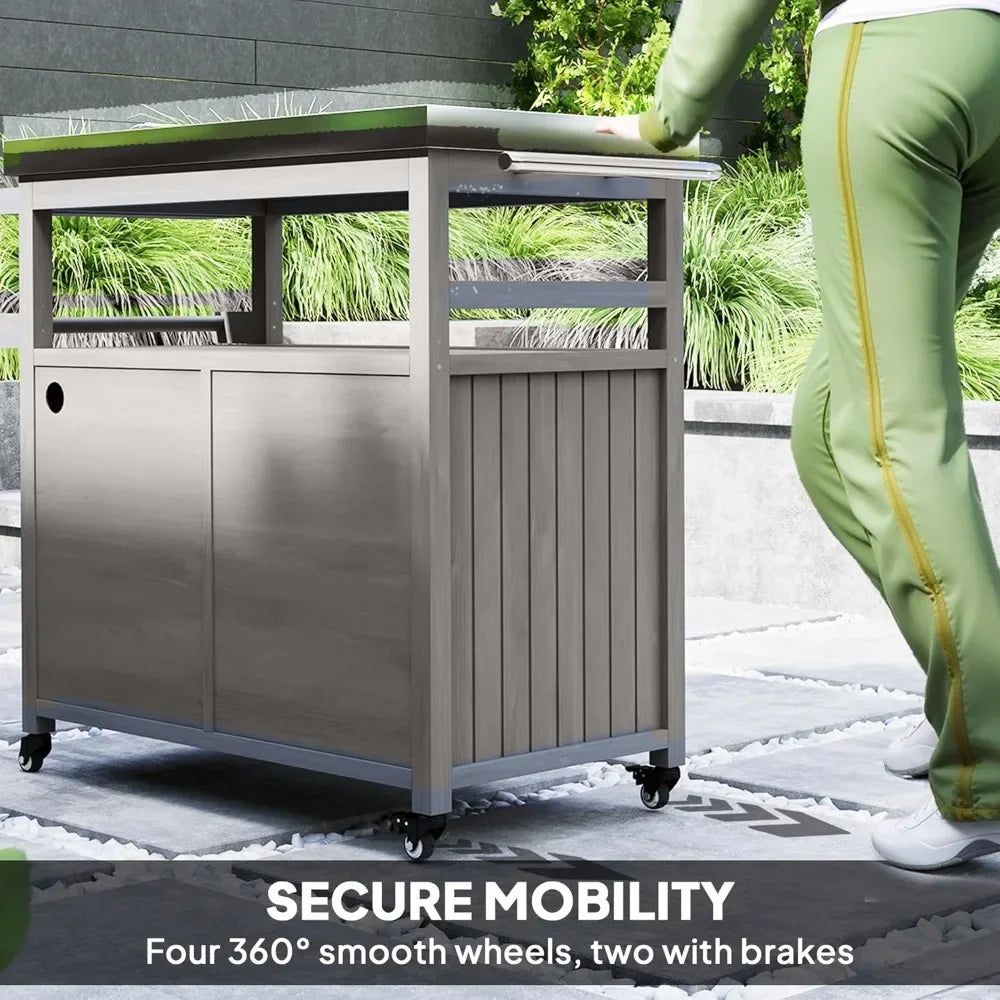 Outdoor Grill Cart With Stainless Steel Top And Storage
