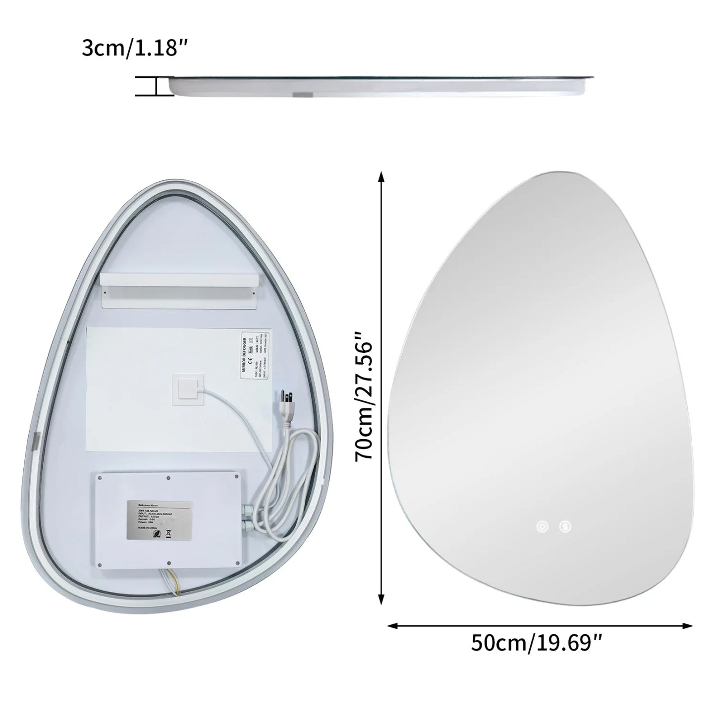 Bathroom Mirror Frameless LED Anti Fog Simple Wall Mount