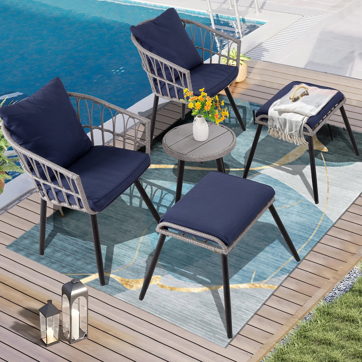 PORWEY Patio Bistro Set Outdoor Wicker All Weather