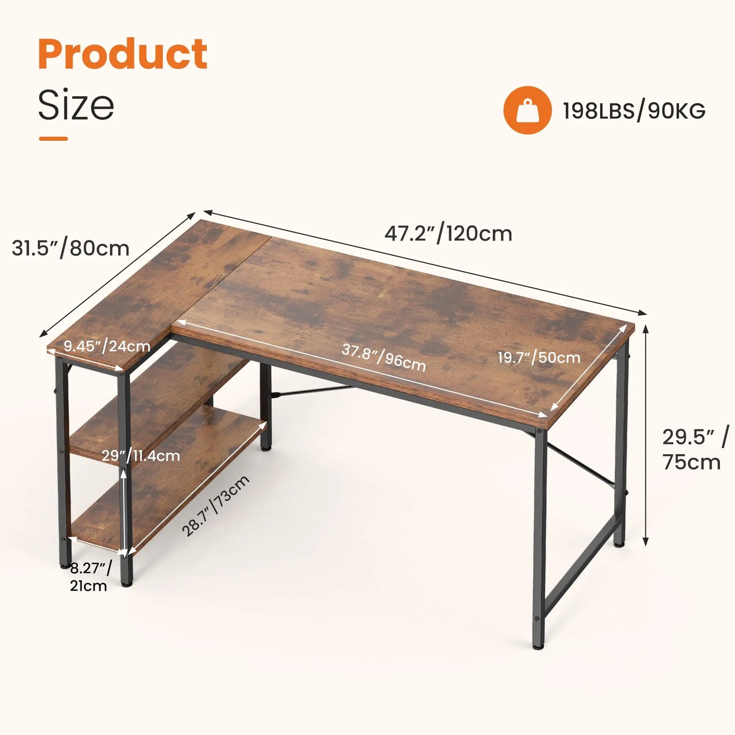 JHK L-Shaped Desk With Reversible Storage Shelves For Home Office