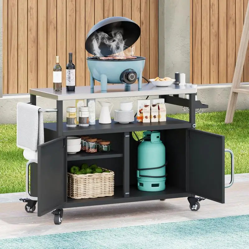 Outdoor Kitchen Island With Stainless Steel Top And Storage