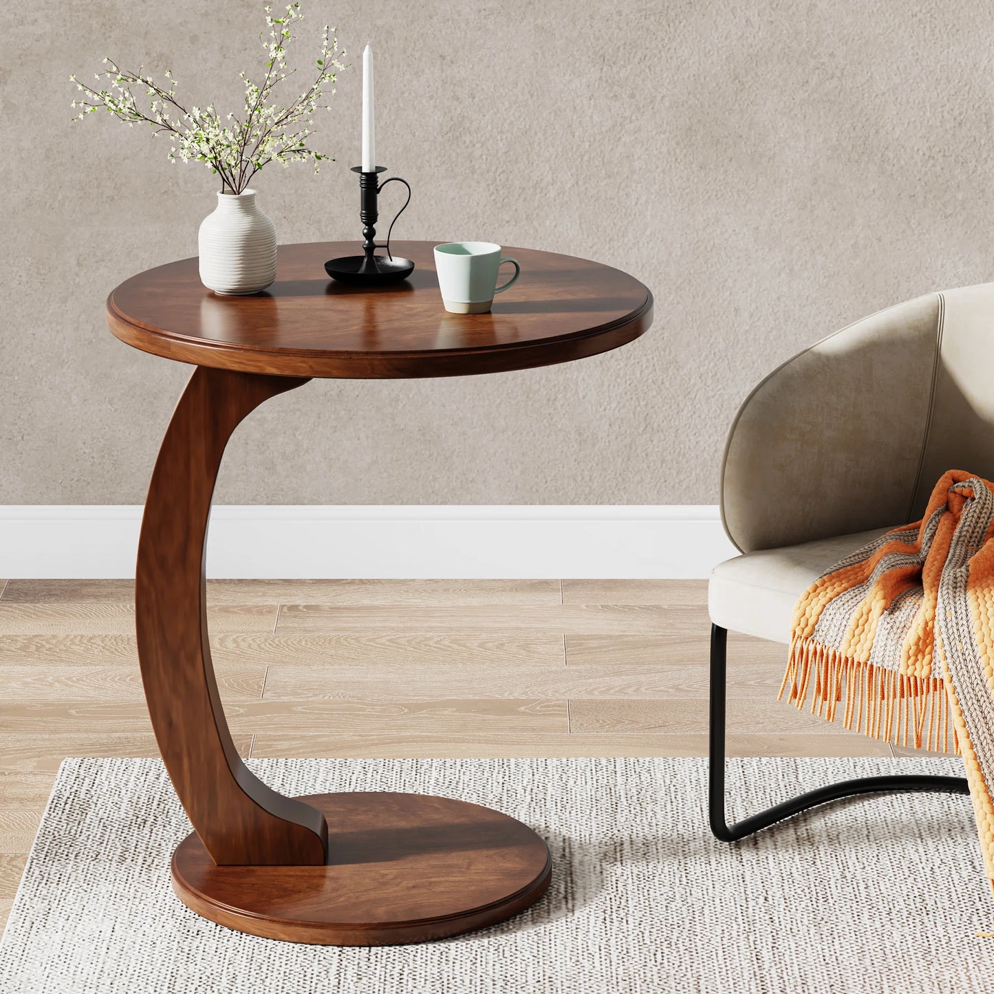 Tribesigns Round End Table Mid-Century Living Room