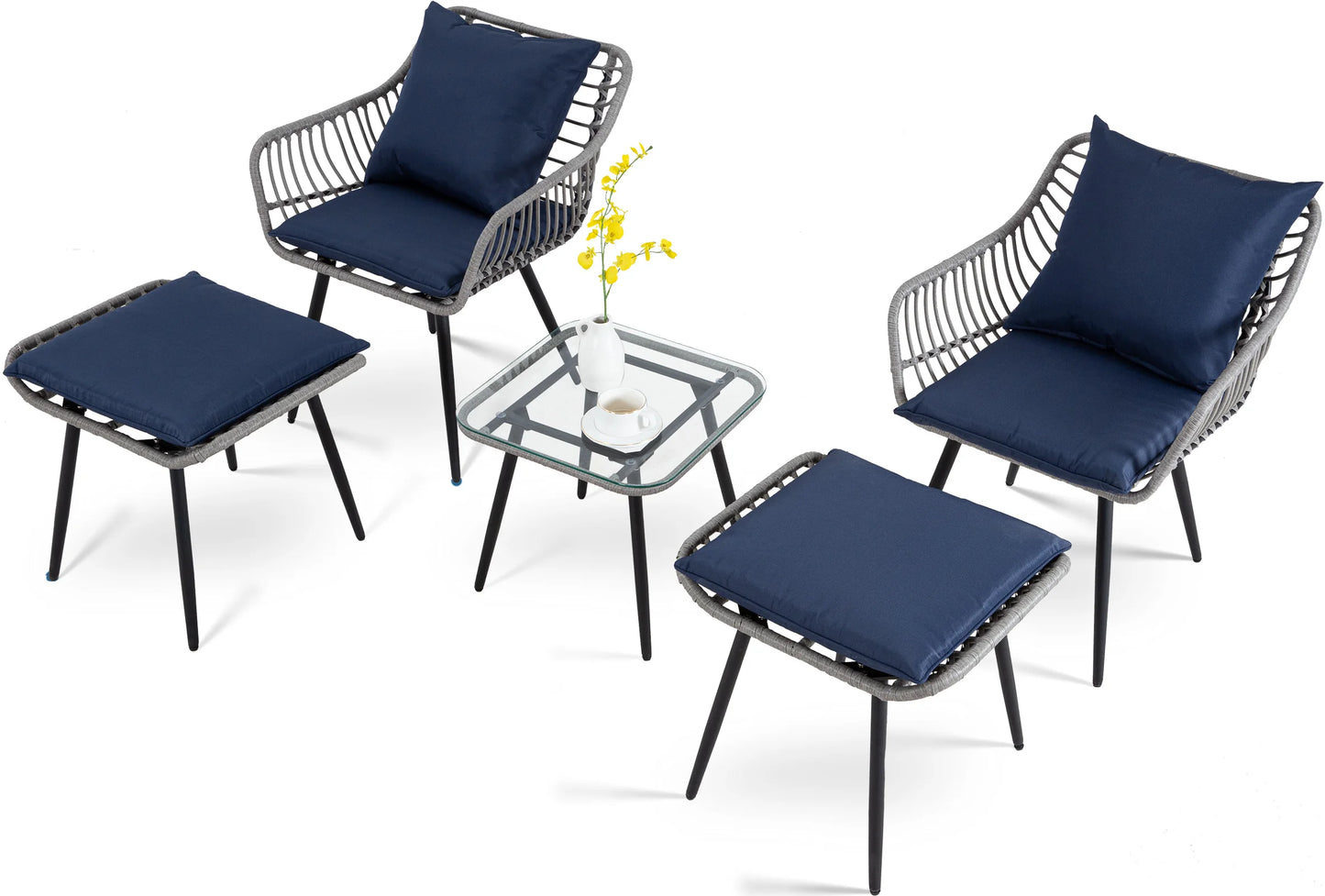 PORWEY Patio Bistro Set Outdoor Wicker All Weather