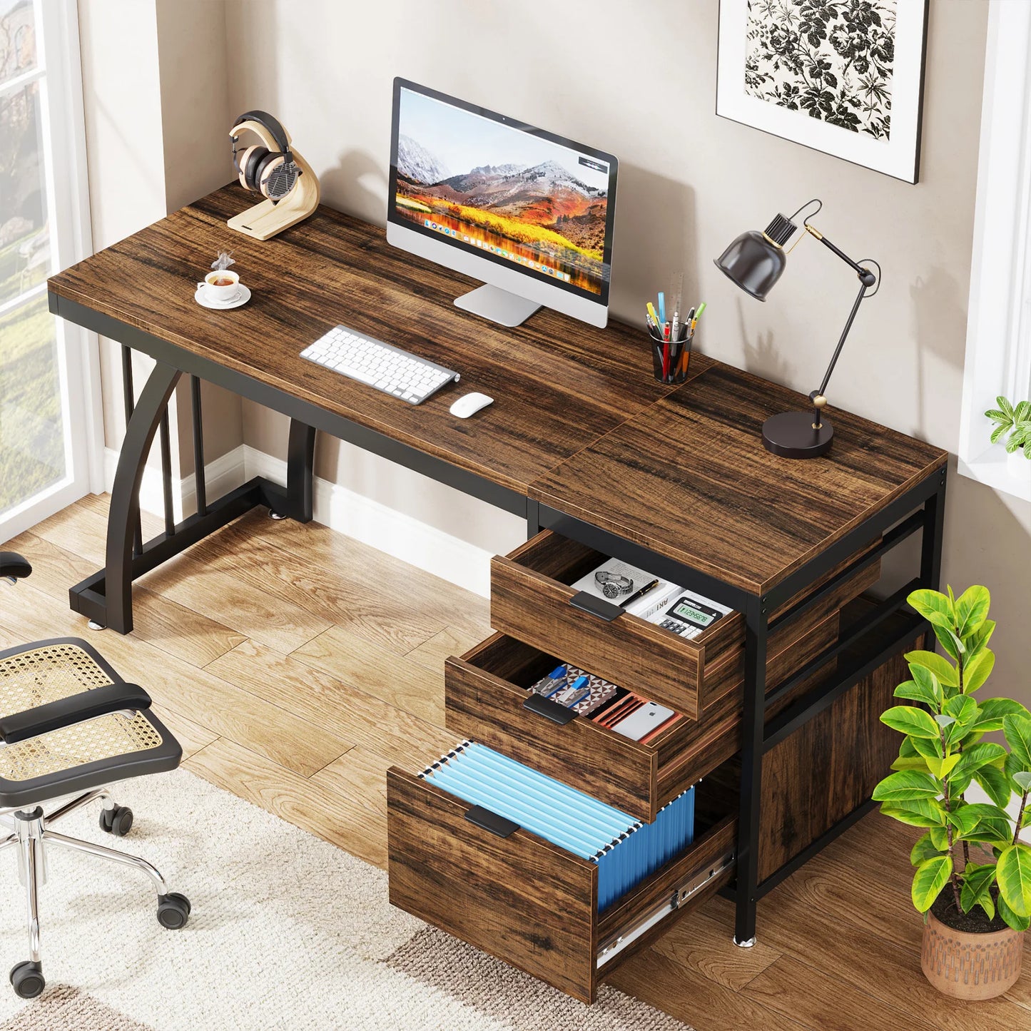 Tribesigns Computer Desk Reversible Drawers PC Table