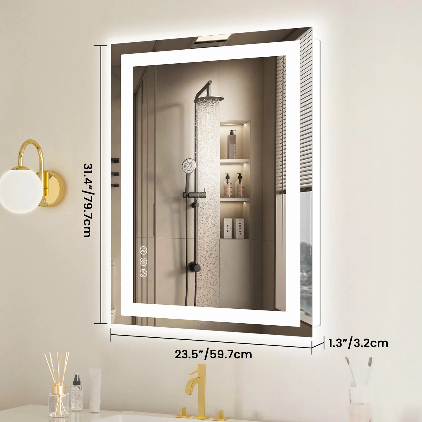 JHK LED Backlit Vanity Mirror With Memory Function And Tempered Glass
